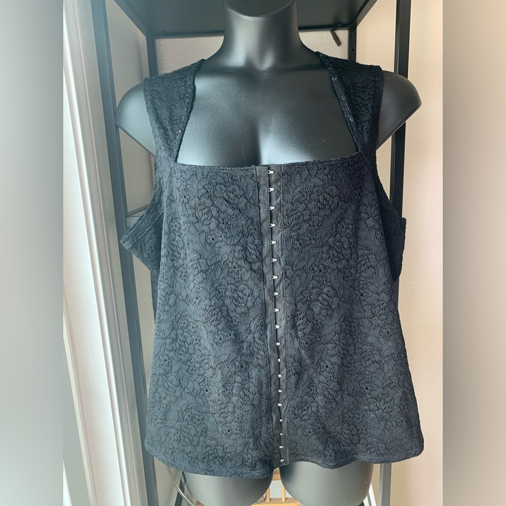 NWT Vintage Venezia Lane Bryant Black Lace Tank Top  Corset Style Blouse Shirt